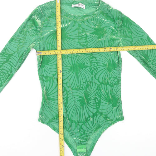 By Swan Paris Green Long Sleeve Bodysuit Women's Size M Floral Mesh Jumpsuit