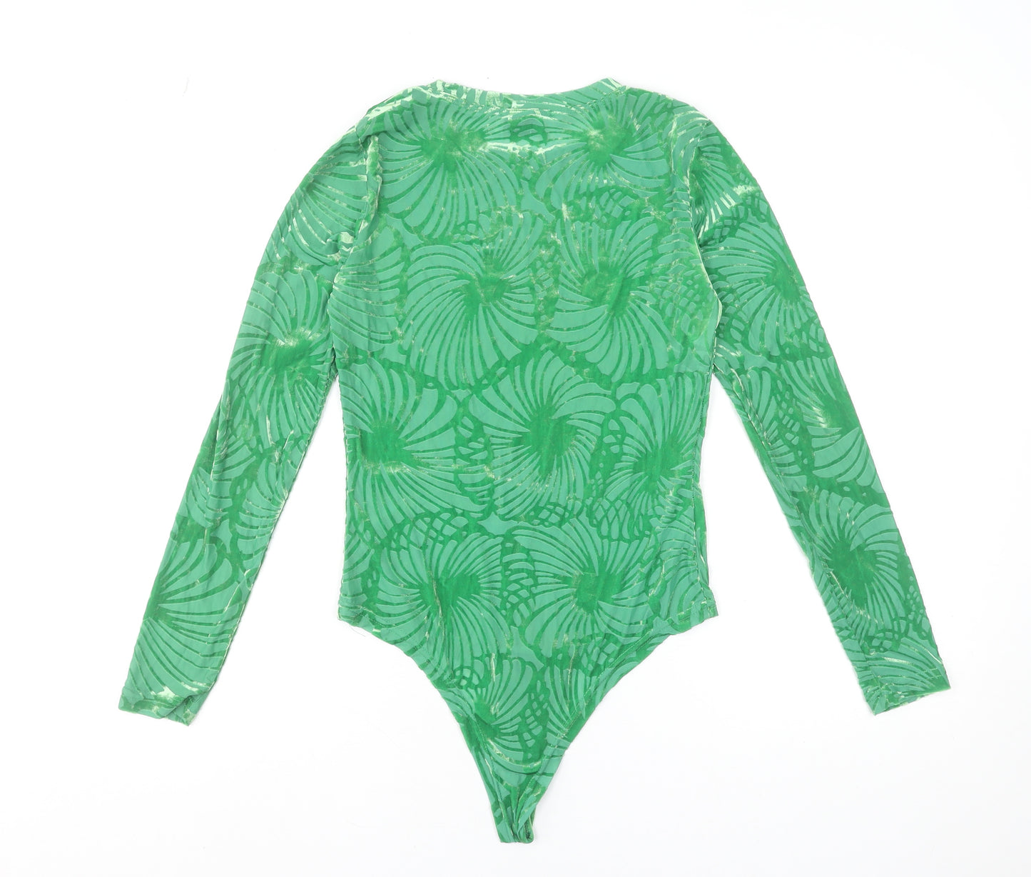 By Swan Paris Green Long Sleeve Bodysuit Women's Size M Floral Mesh Jumpsuit