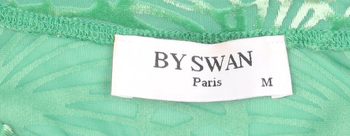 By Swan Paris Green Long Sleeve Bodysuit Women's Size M Floral Mesh Jumpsuit