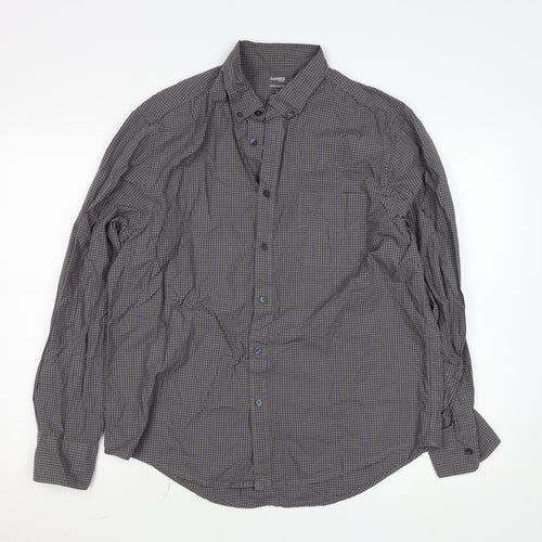 Dunnes Stores Men's Brown Check Long Sleeve Cotton Button-Up Shirt L Regular Fit