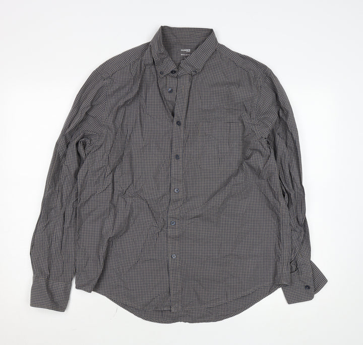 Dunnes Stores Men's Brown Check Long Sleeve Cotton Button-Up Shirt L Regular Fit