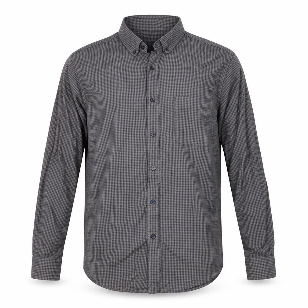 Dunnes Stores Men's Brown Check Long Sleeve Cotton Button-Up Shirt L Regular Fit