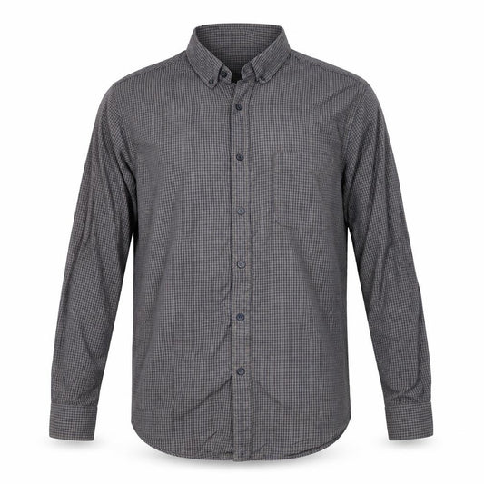 Front view of Dunnes Men's Brown Check Long Sleeve Cotton Button-Up Shirt L Regular Fit