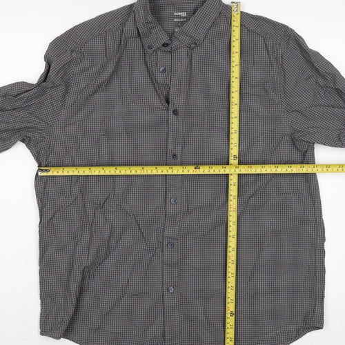 Dunnes Stores Men's Brown Check Long Sleeve Cotton Button-Up Shirt L Regular Fit