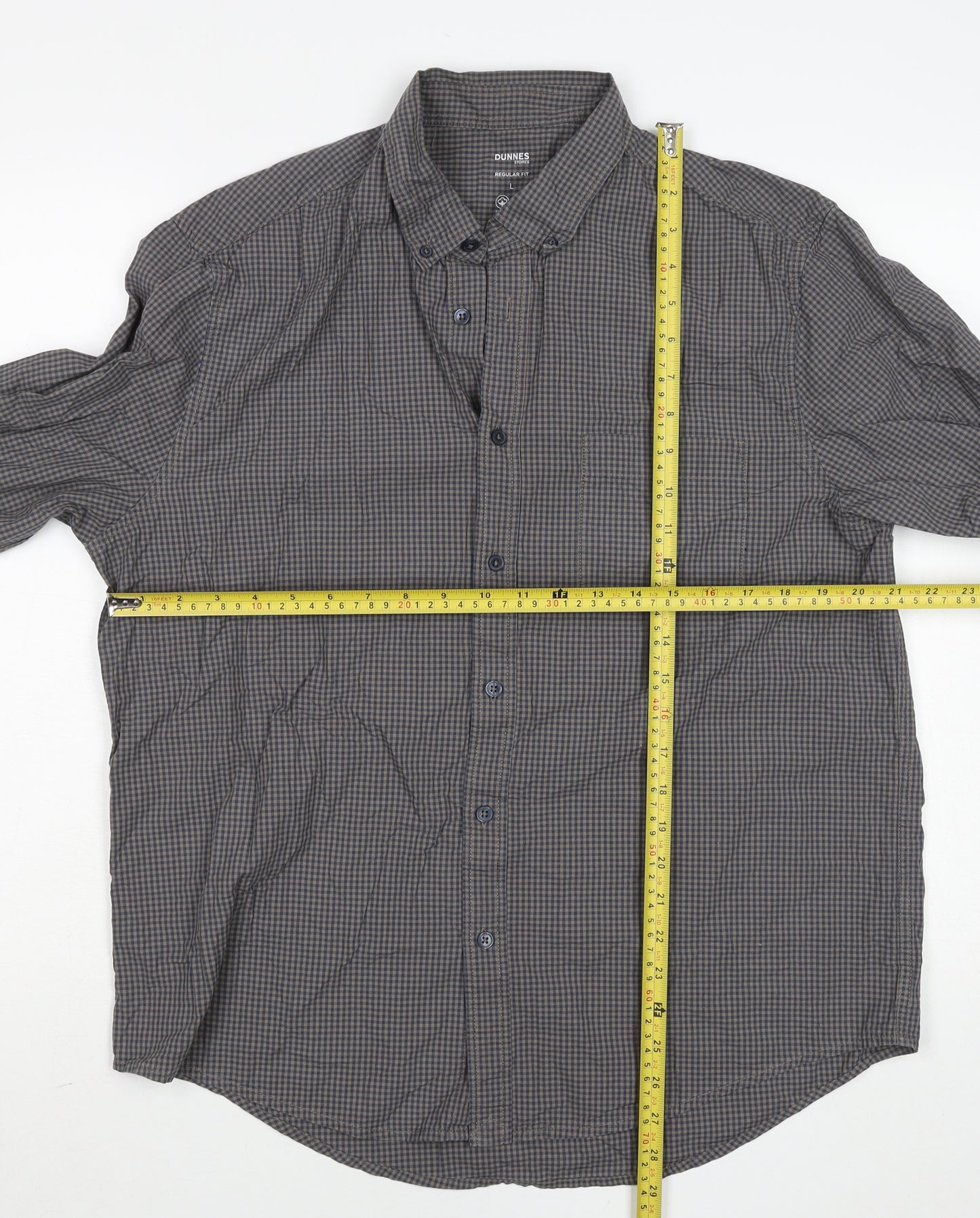 Dunnes Stores Men's Brown Check Long Sleeve Cotton Button-Up Shirt L Regular Fit