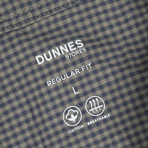 Dunnes Stores Men's Brown Check Long Sleeve Cotton Button-Up Shirt L Regular Fit