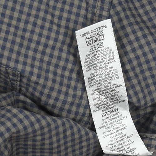 Dunnes Stores Men's Brown Check Long Sleeve Cotton Button-Up Shirt L Regular Fit
