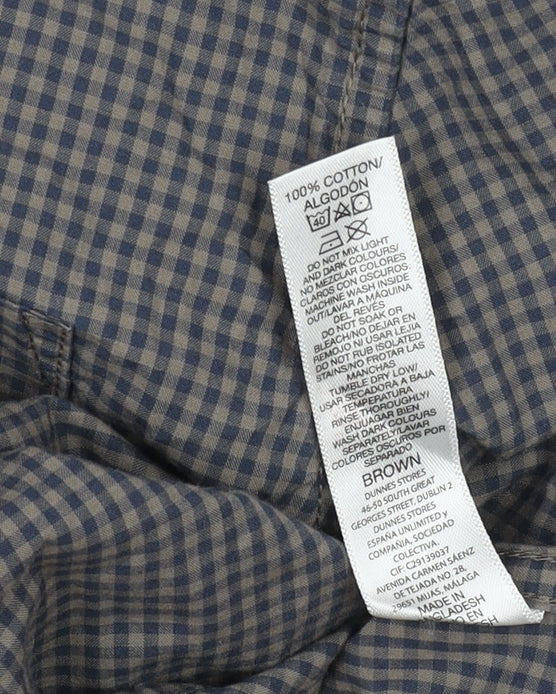 Dunnes Stores Men's Brown Check Long Sleeve Cotton Button-Up Shirt L Regular Fit