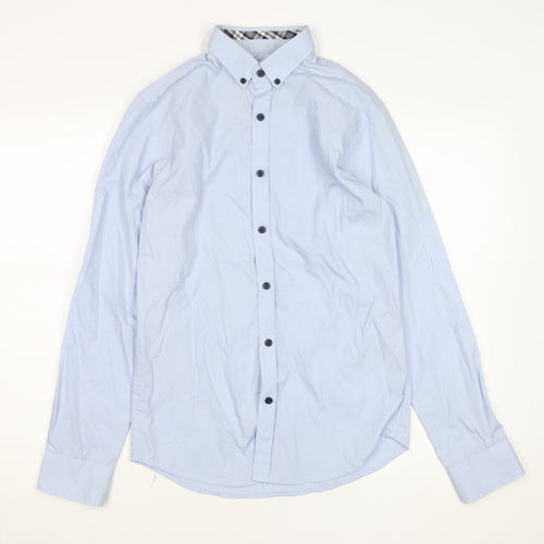 Men’s Blue Button-Down Formal Dress Shirt Size S 38cm Cotton Blend