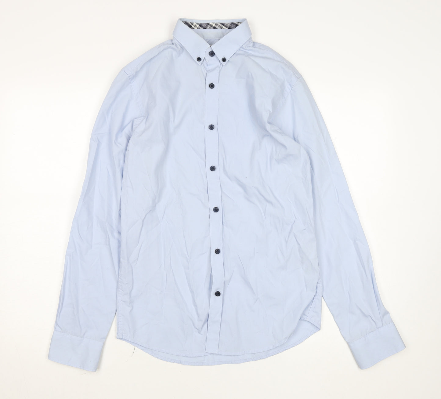 Men’s Blue Button-Down Formal Dress Shirt Size S 38cm Cotton Blend