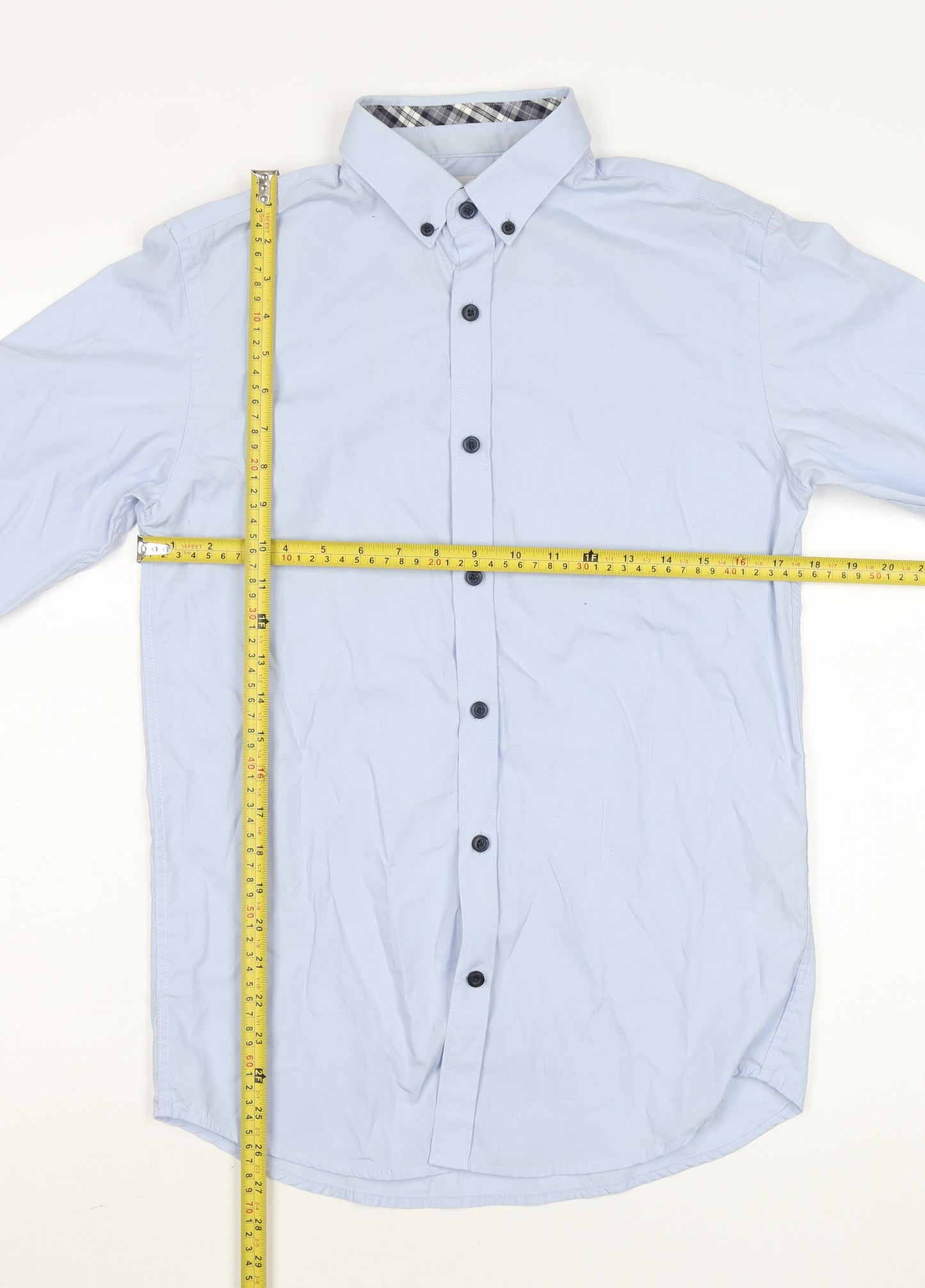 Men’s Blue Button-Down Formal Dress Shirt Size S 38cm Cotton Blend