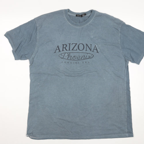 Boohoo Women's Blue Arizona Print Cotton T-Shirt Size 12