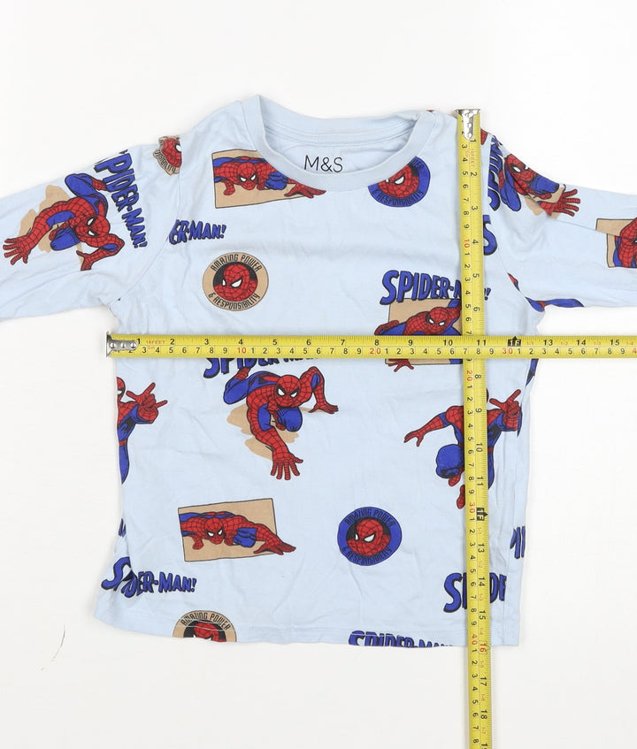 Marks and Spencer Boys Blue Spider-Man Long Sleeve Pyjama Top 5-6 Years