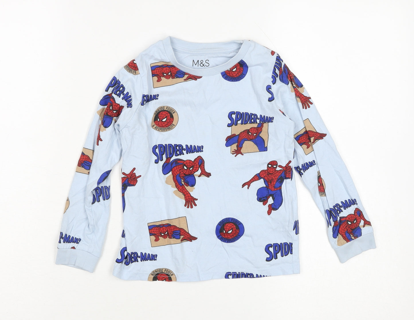 Marks and Spencer Boys Blue Spider-Man Long Sleeve Pyjama Top 5-6 Years