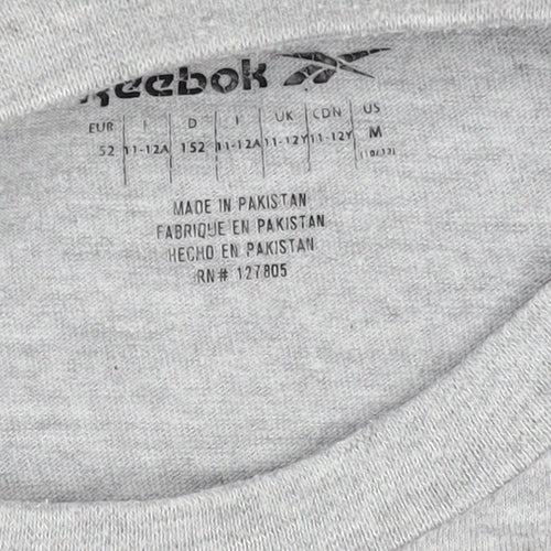 Reebok Girls Grey Logo T-Shirt 11-12 Years Lightweight Cotton Blend