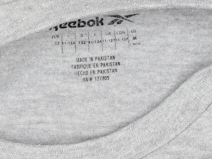 Reebok Girls Grey Logo T-Shirt 11-12 Years Lightweight Cotton Blend