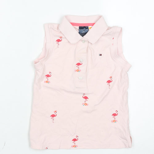Tommy Hilfiger Girls Pink Flamingo Sleeveless Polo Shirt 6-7 Years
