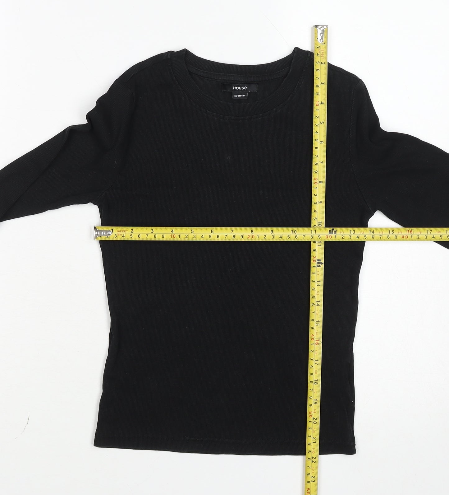 House Women Black Long Sleeve Basic Crew Neck Cotton T-Shirt Size M