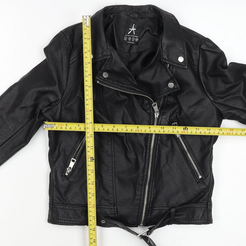 Atmosphere Women Black Faux Leather Biker Jacket Size 4 Belted Zip