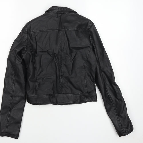 Atmosphere Women Black Faux Leather Biker Jacket Size 4 Belted Zip