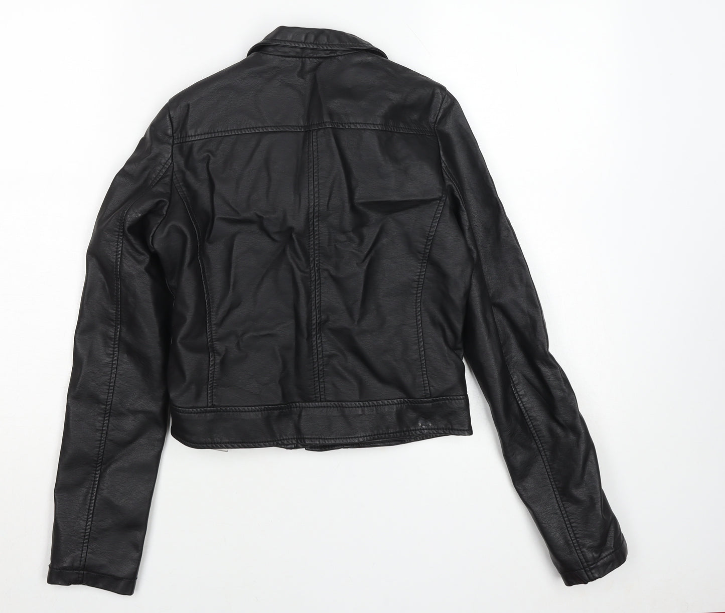 Atmosphere Women Black Faux Leather Biker Jacket Size 4 Belted Zip