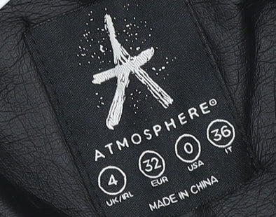 Atmosphere Women Black Faux Leather Biker Jacket Size 4 Belted Zip