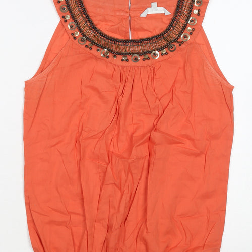 Red Herring Women's Orange Beaded Sleeveless Cotton Blouse Size 18