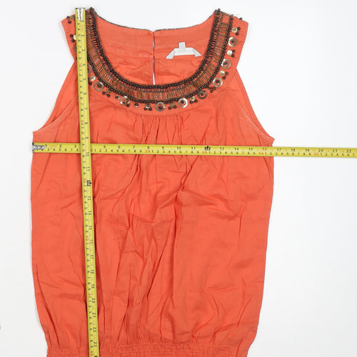 Red Herring Women's Orange Beaded Sleeveless Cotton Blouse Size 18