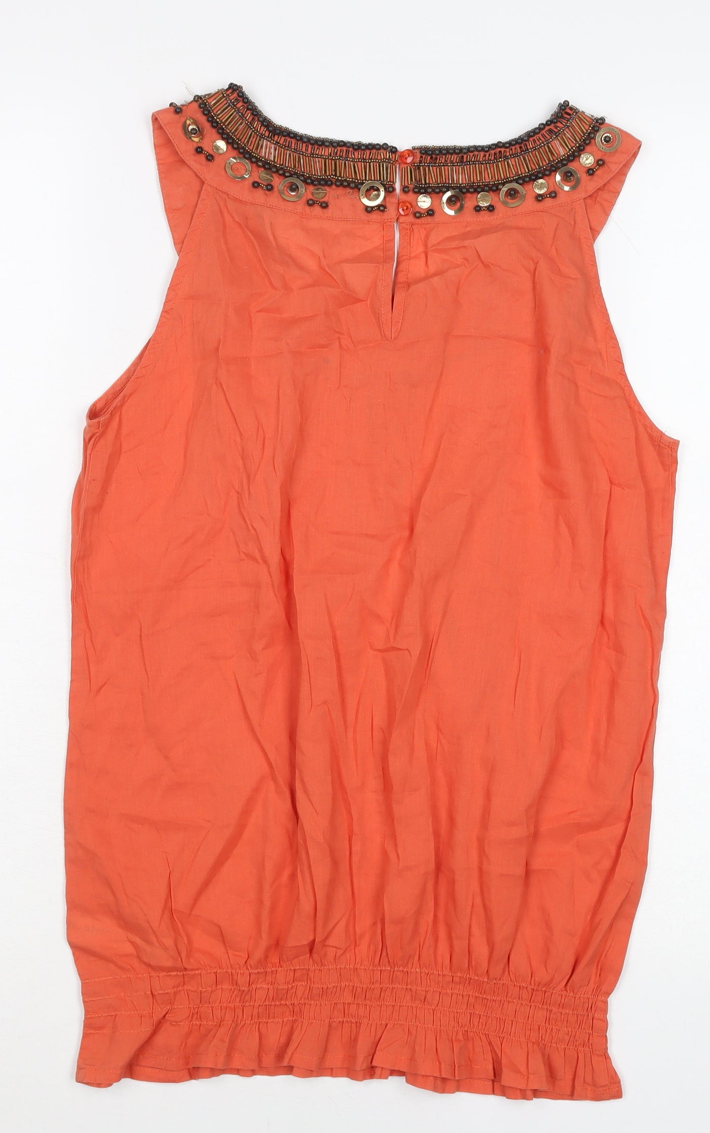 Red Herring Women's Orange Beaded Sleeveless Cotton Blouse Size 18