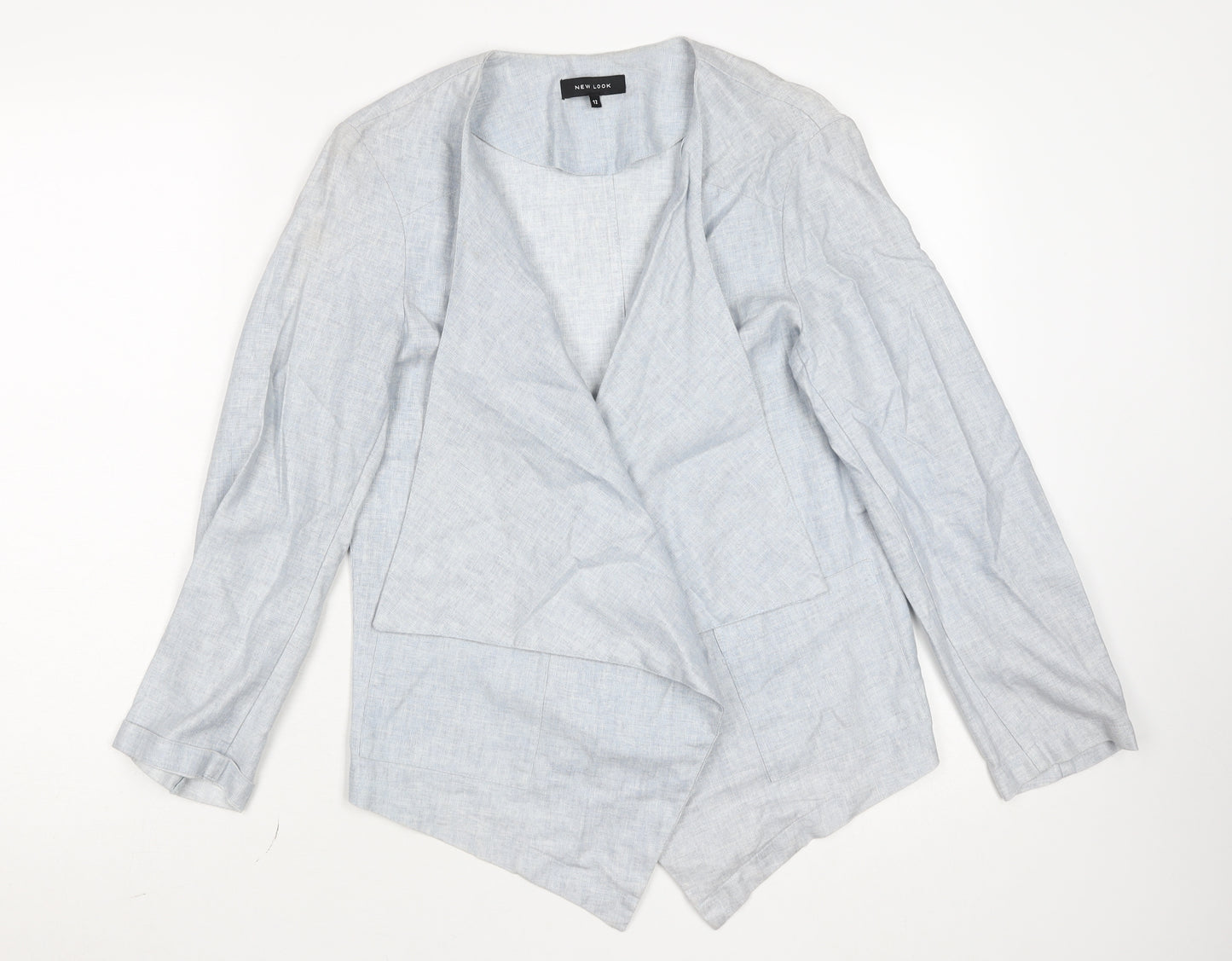 New Look Women’s Grey Linen Blend Open Front Jacket Size 12