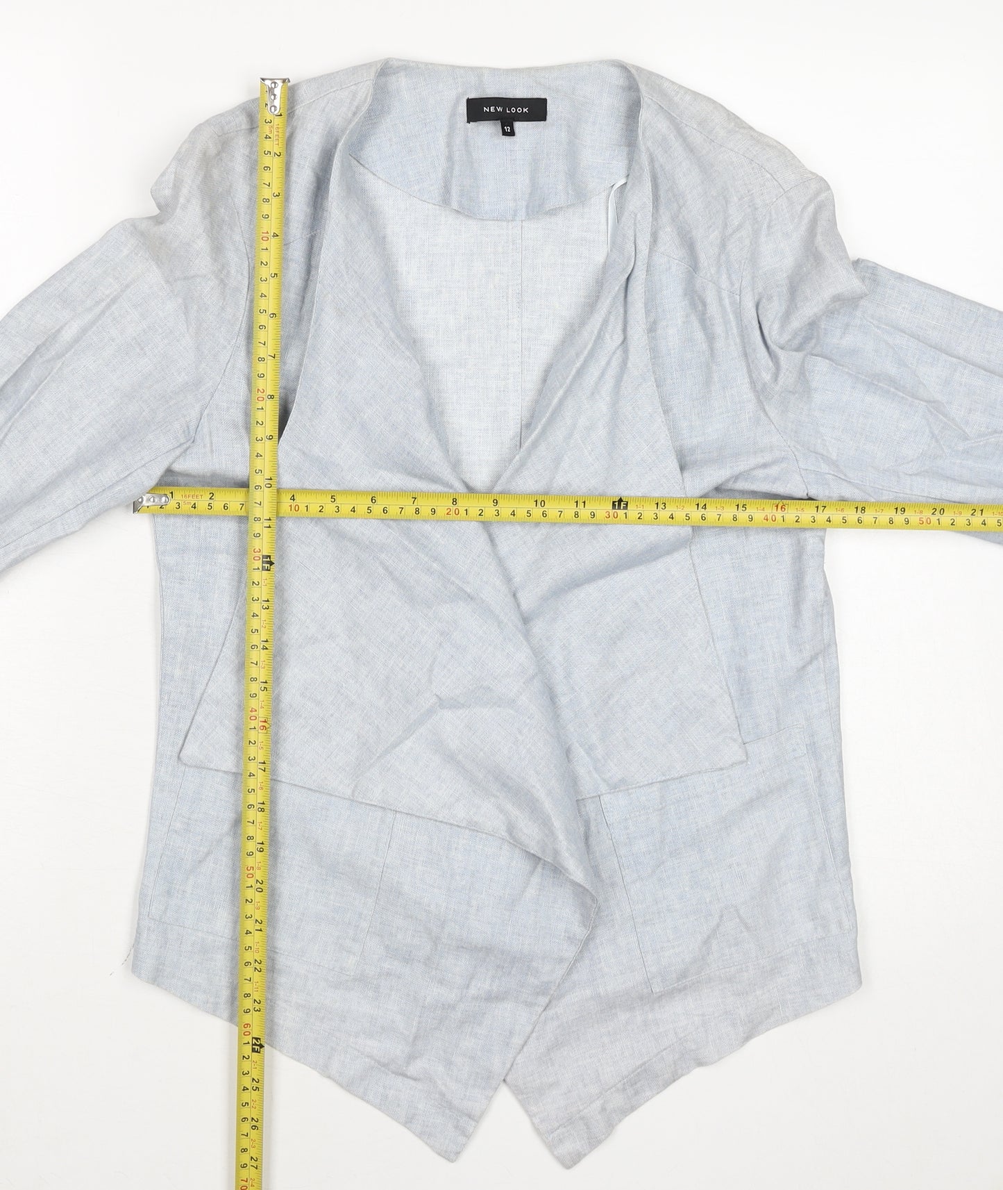 New Look Women’s Grey Linen Blend Open Front Jacket Size 12