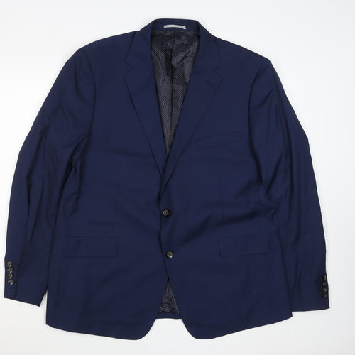 Men’s Blue Wool Blend Single Breasted Suit Jacket 46R Classic Fit