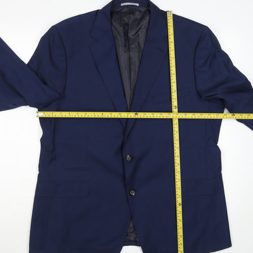 Men’s Blue Wool Blend Single Breasted Suit Jacket 46R Classic Fit