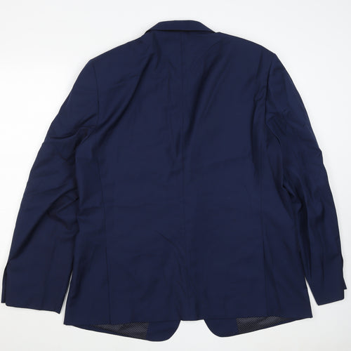 Men’s Blue Wool Blend Single Breasted Suit Jacket 46R Classic Fit