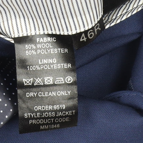 Men’s Blue Wool Blend Single Breasted Suit Jacket 46R Classic Fit