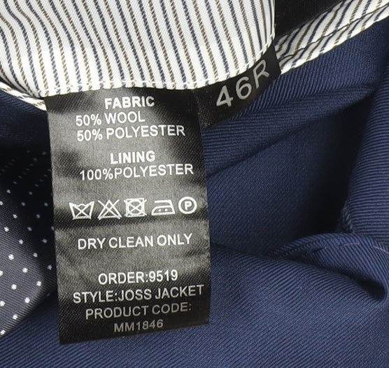 Men’s Blue Wool Blend Single Breasted Suit Jacket 46R Classic Fit