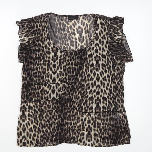 Vero Moda Women's Brown Animal Print Ruffle Chiffon Blouse Size L