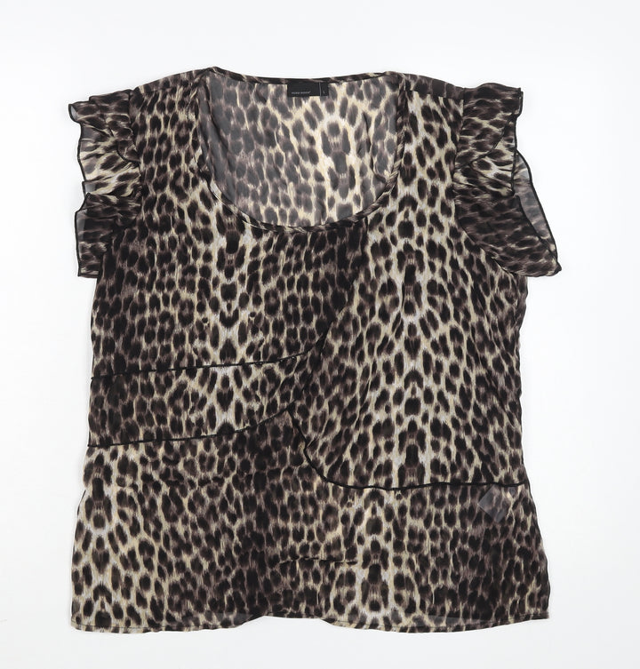Vero Moda Women's Brown Animal Print Ruffle Chiffon Blouse Size L