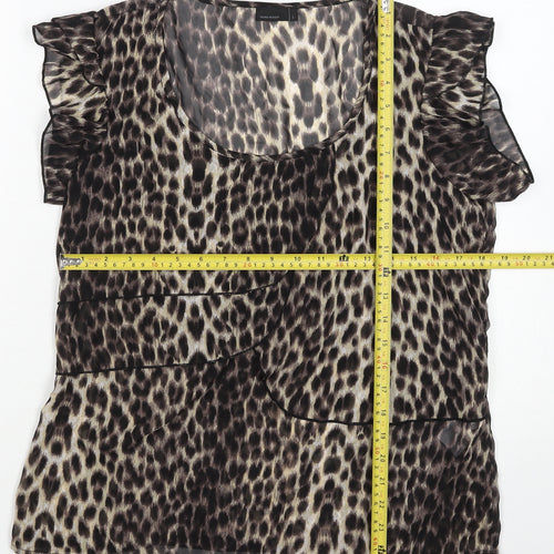 Vero Moda Women's Brown Animal Print Ruffle Chiffon Blouse Size L
