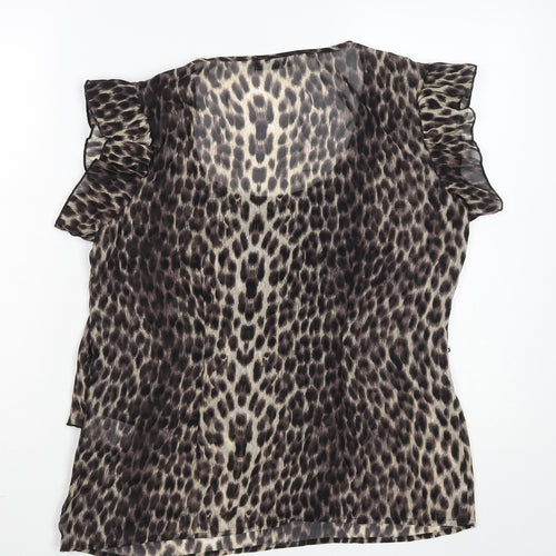 Vero Moda Women's Brown Animal Print Ruffle Chiffon Blouse Size L