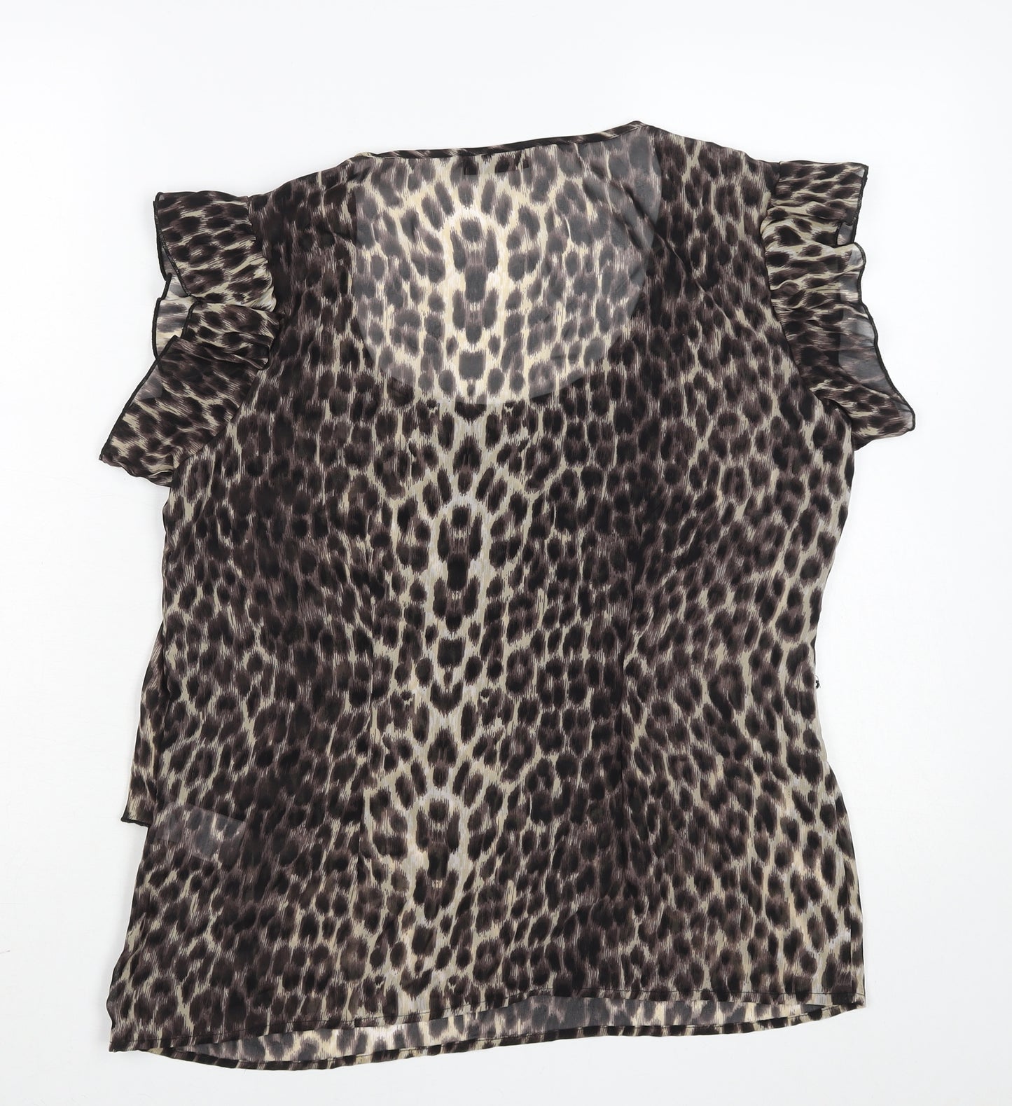 Vero Moda Women's Brown Animal Print Ruffle Chiffon Blouse Size L