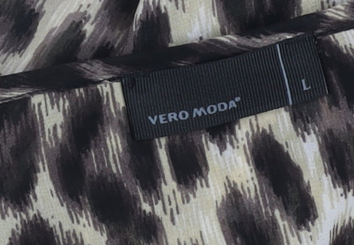 Vero Moda Women's Brown Animal Print Ruffle Chiffon Blouse Size L