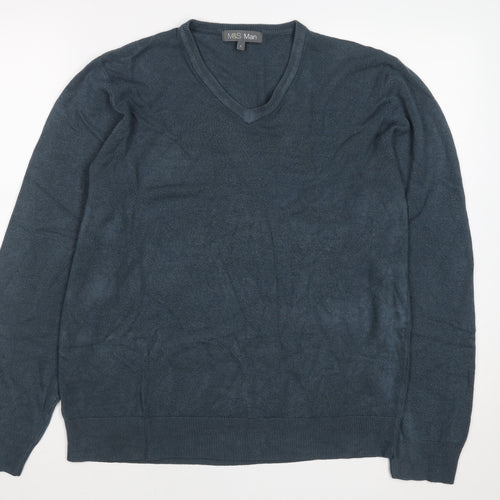 Marks and Spencer Mens Blue Acrylic V-Neck Jumper Size L
