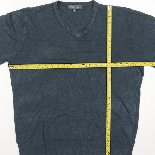 Marks and Spencer Mens Blue Acrylic V-Neck Jumper Size L