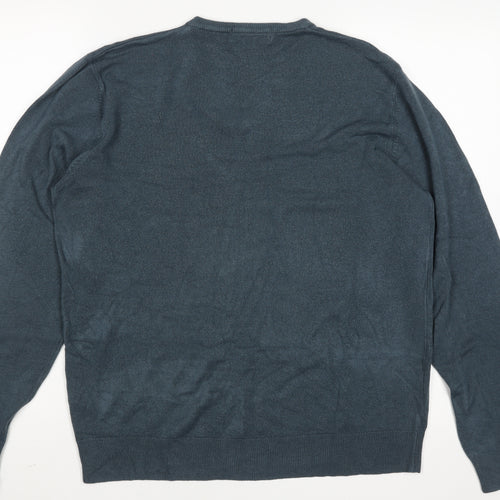Marks and Spencer Mens Blue Acrylic V-Neck Jumper Size L