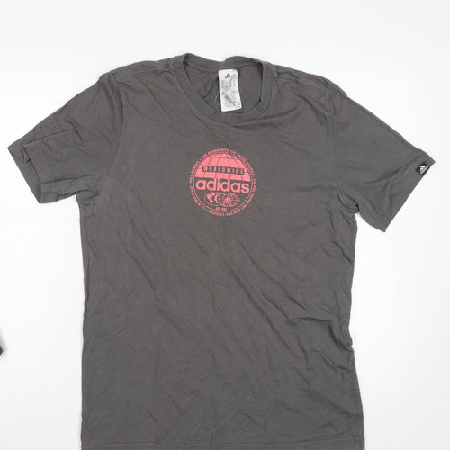 Adidas Mens Grey Short Sleeve Graphic Logo Cotton T-Shirt Size S