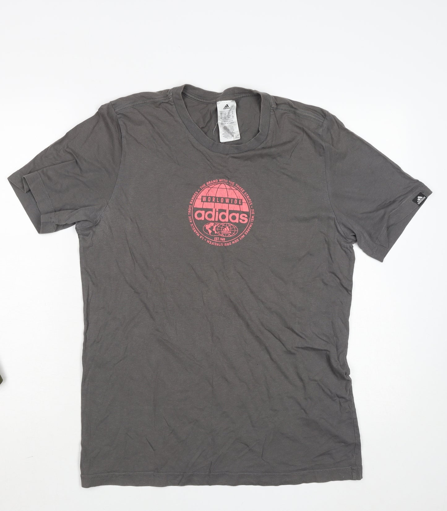 Adidas Mens Grey Short Sleeve Graphic Logo Cotton T-Shirt Size S