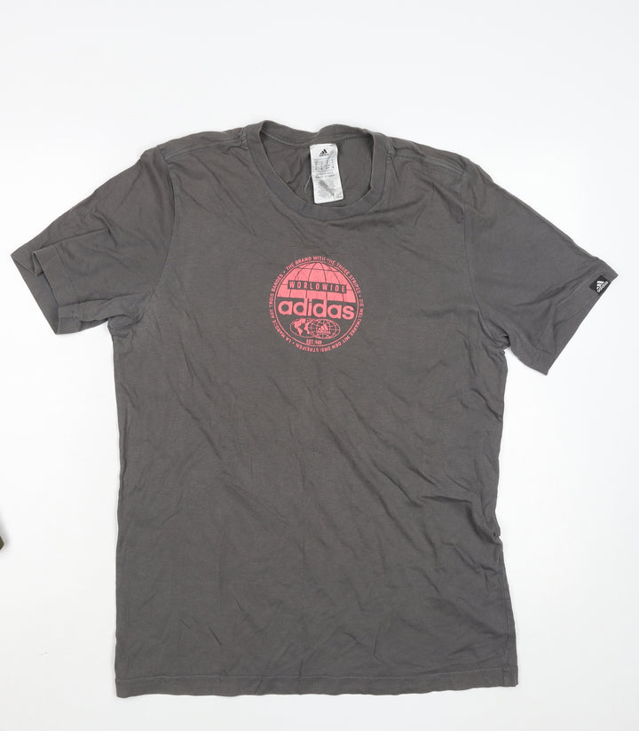 Adidas Mens Grey Short Sleeve Graphic Logo Cotton T-Shirt Size S