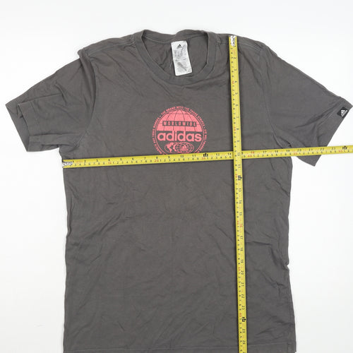Adidas Mens Grey Short Sleeve Graphic Logo Cotton T-Shirt Size S