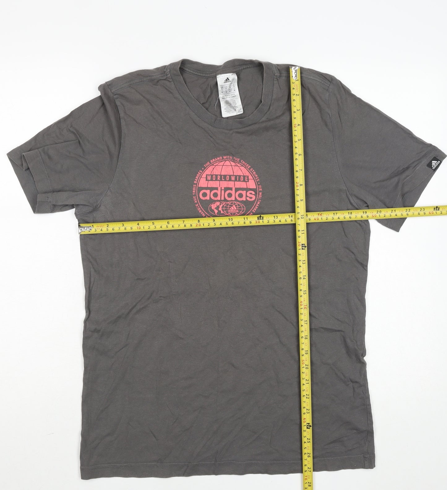 Adidas Mens Grey Short Sleeve Graphic Logo Cotton T-Shirt Size S